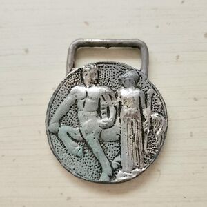 Vintage Medal Grecian Medallion Fob Silver Tone Centaur And Woman